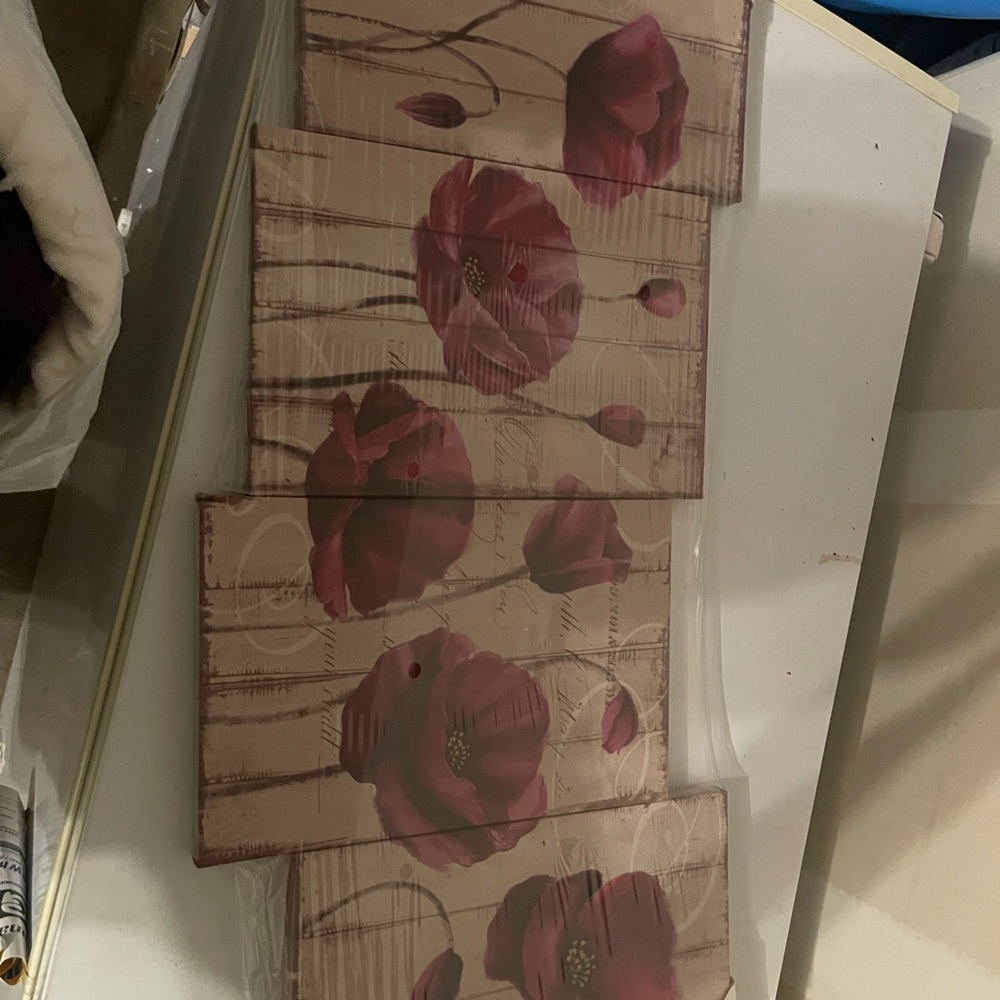 Floral Wall Art Decor with Pink Flowers